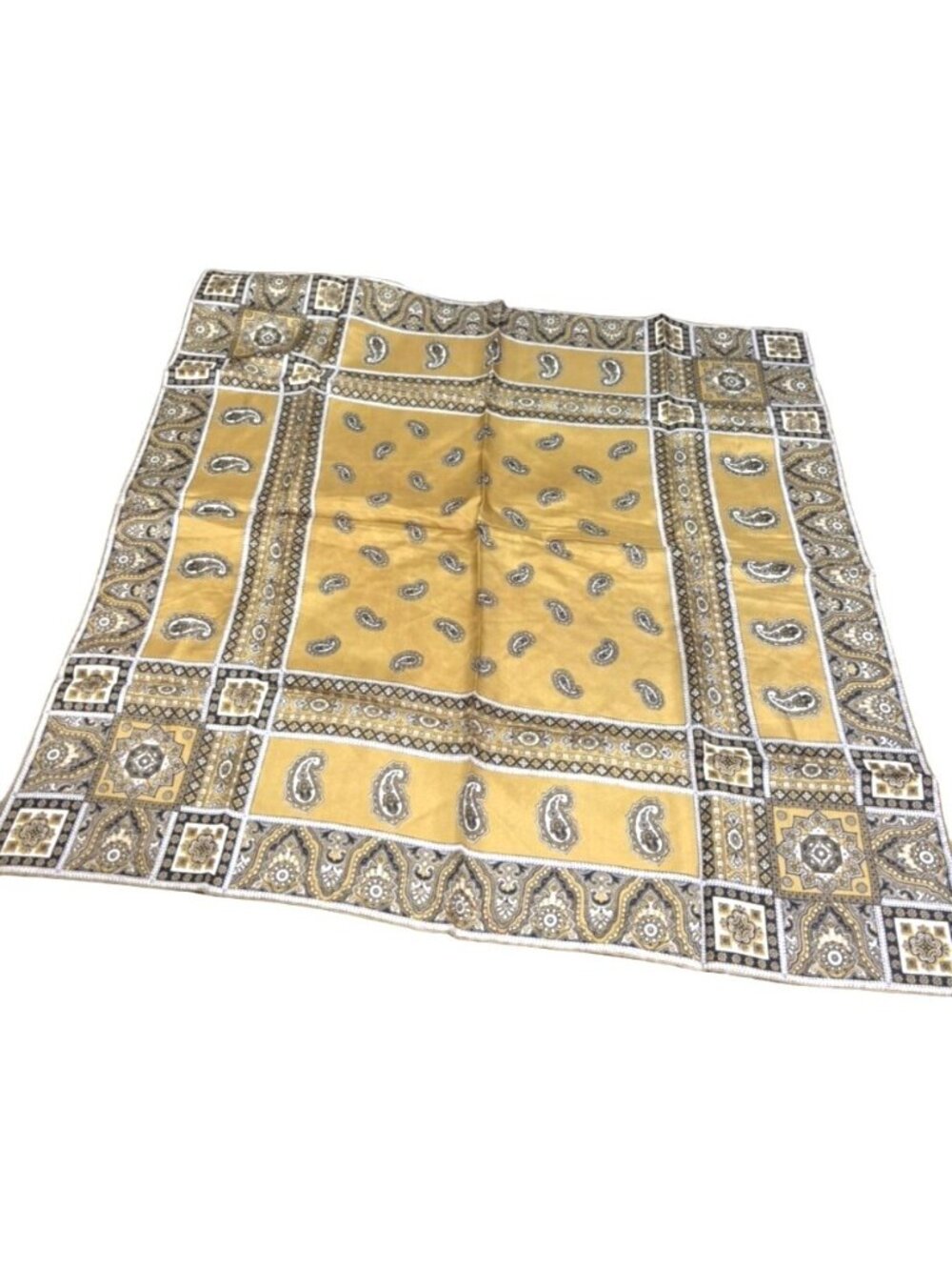 Vintage 26x26 Paisley Yellow Brown Handkerchief Bandana Western Boho